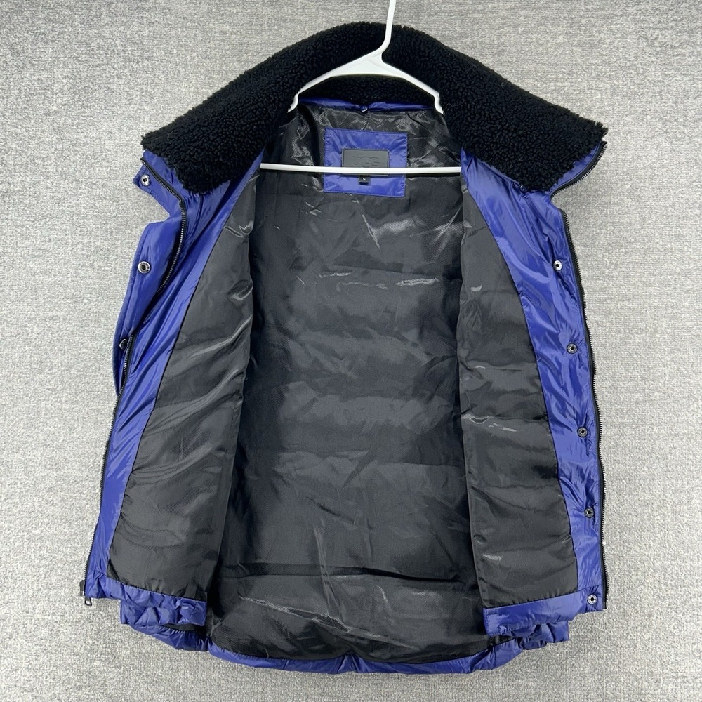 UGG Puffer Down Vest Women Size Large Blue Detachable Collar Cozy - Picture 3 of 11